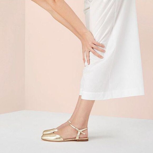 AGL Milly Ankle Strap Slingback Ballet Flats 37 7 Platino Gold Leather NEW $395 - Picture 3 of 14